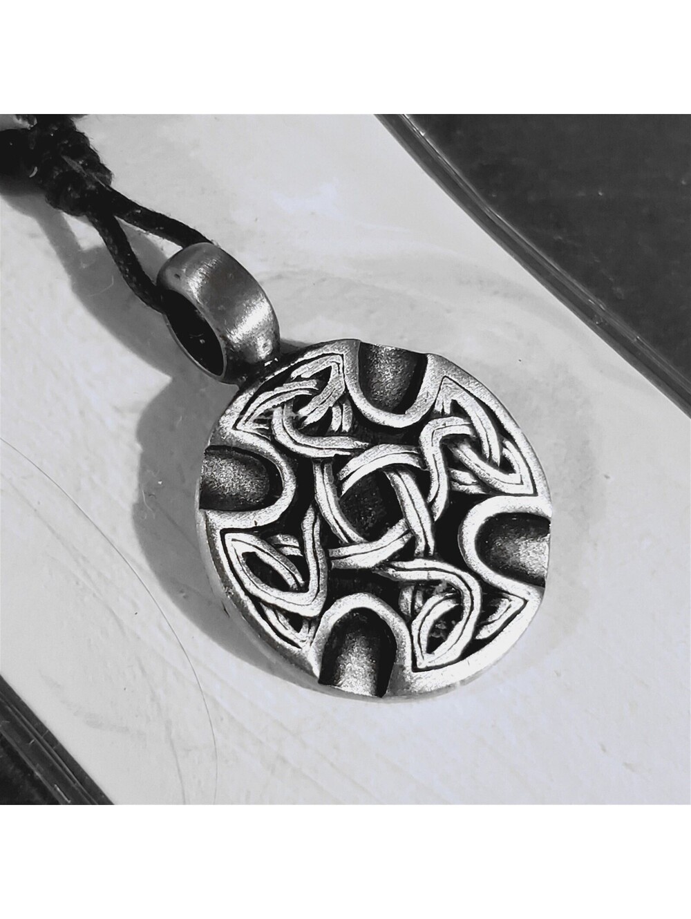 Thailand Antiqued Silver Carved Celtic Cross Knot Fine Pewter Pendant Necklace